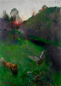 Bruno Liljefors - Afternoon landscape with fox and seabirds 1889