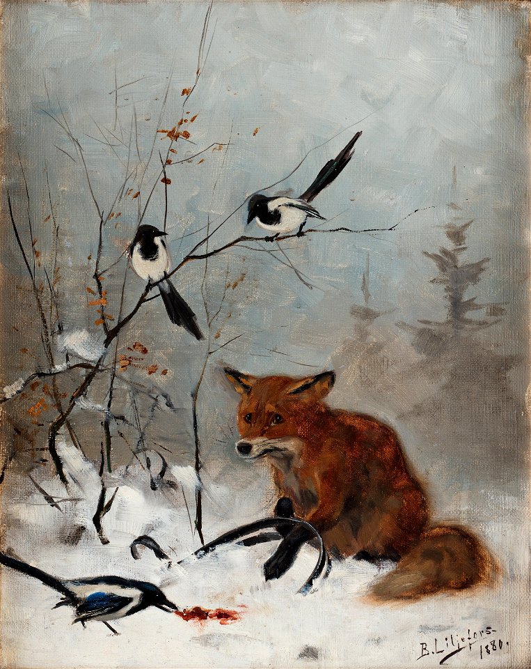 Bruno Liljefors - Räv fångad i sax 1880