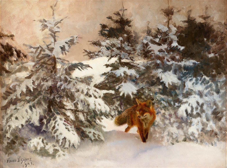 Bruno Liljefors - Vinterlandskap med räv 1921