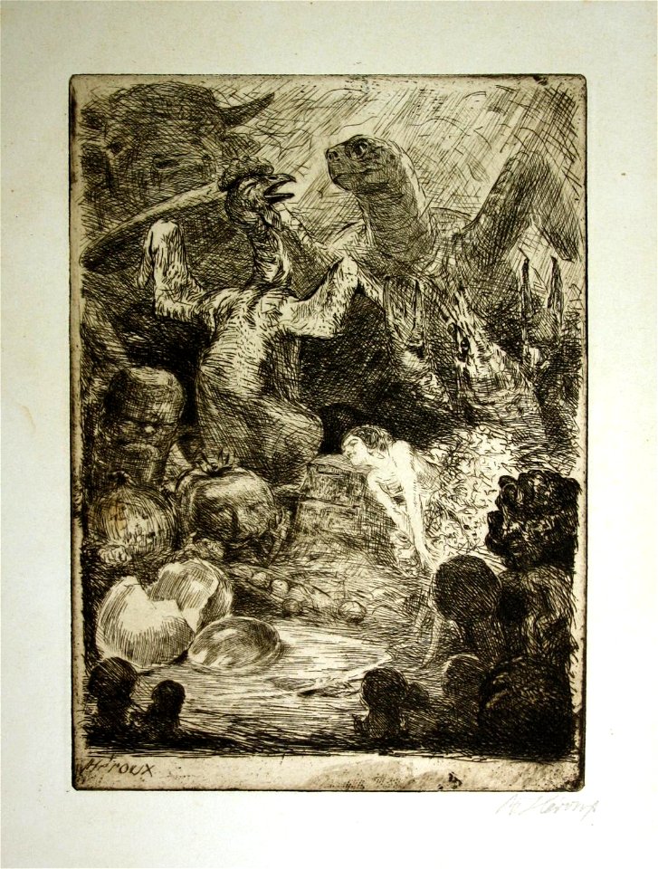Bruno Héroux - Huhn, Schildkröte, Hummer & Ballerina. Radierung