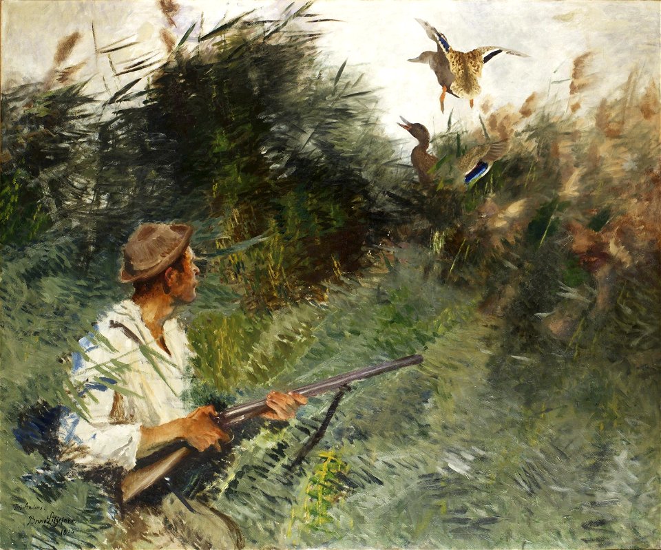 Bruno Liljefors - Jägare och gräsänder