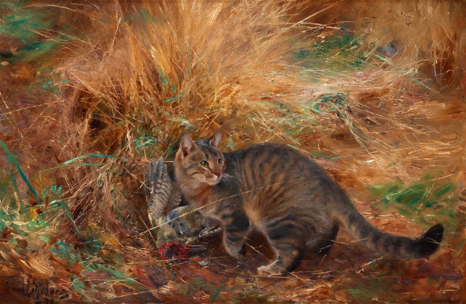 Bruno Liljefors - Katt med gröngöling 1890