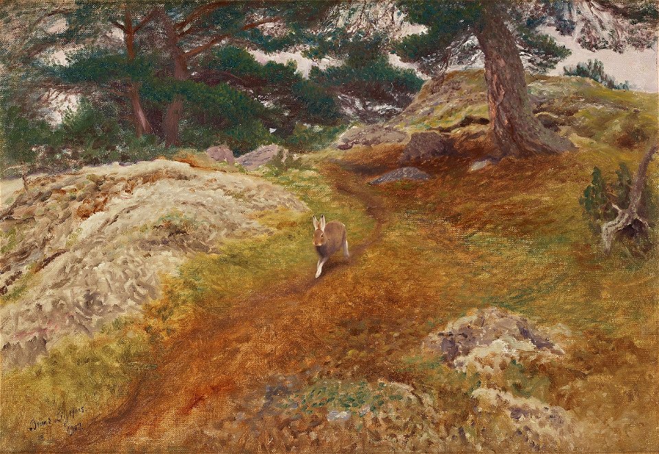 Bruno Liljefors - Landskap med hare 1907
