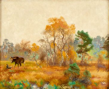 Bruno Liljefors - Älg och gråhund i landskap 1917