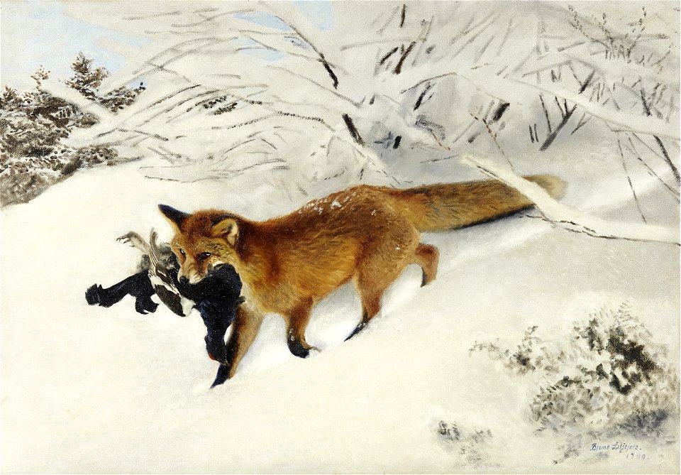 Bruno Liljefors - Räv i snölandskap 1900
