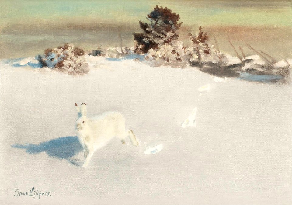 Bruno Liljefors - Vinterhare vid gardesgard