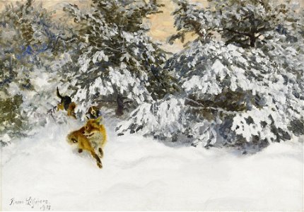 Bruno Liljefors - Räv och stövare 1917
