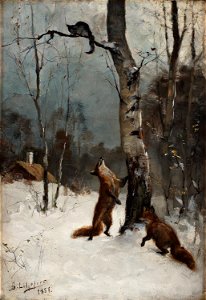 Bruno Liljefors - Rävar och katt, vinterlandskap 1881