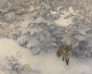 Bruno Liljefors - Vos tredend uit besneeuwde bosrand - 0355 - Rijksmuseum Twenthe
