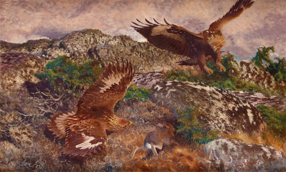 Bruno Liljefors - Örnar jagande hare 1911