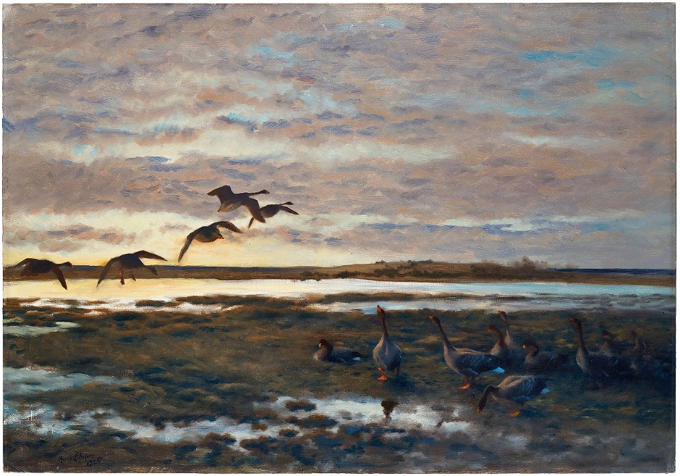 Bruno Liljefors - Vildgäss på fältet 1925