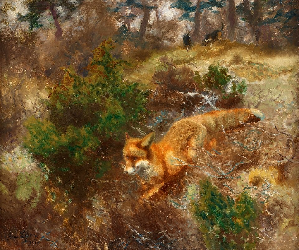 Bruno Liljefors - Räv och jakthundar 1917