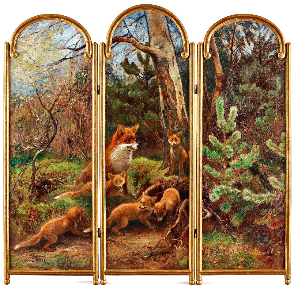 Bruno Liljefors - Rävfamilj 1894 (all folding screen)