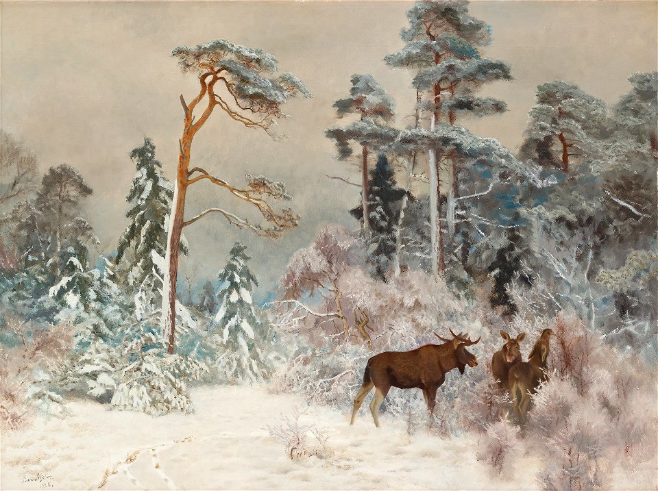 Bruno Liljefors - Älgar i vinterlandskap 1922