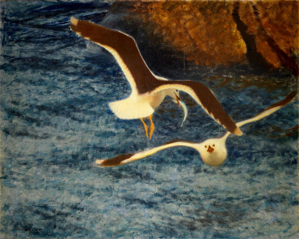 Bruno Liljefors Lesser Black-backed Gulls Flying Thielska 255