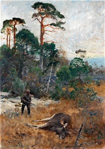 Bruno Liljefors - Älgjägare i gryningsljus 1890