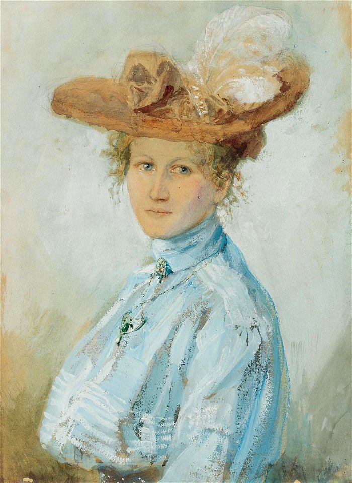 Bruno Piglhein - Junge Frau mit Federhut. Aquarell