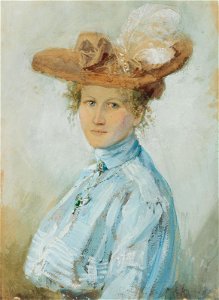 Bruno Piglhein - Junge Frau mit Federhut. Aquarell