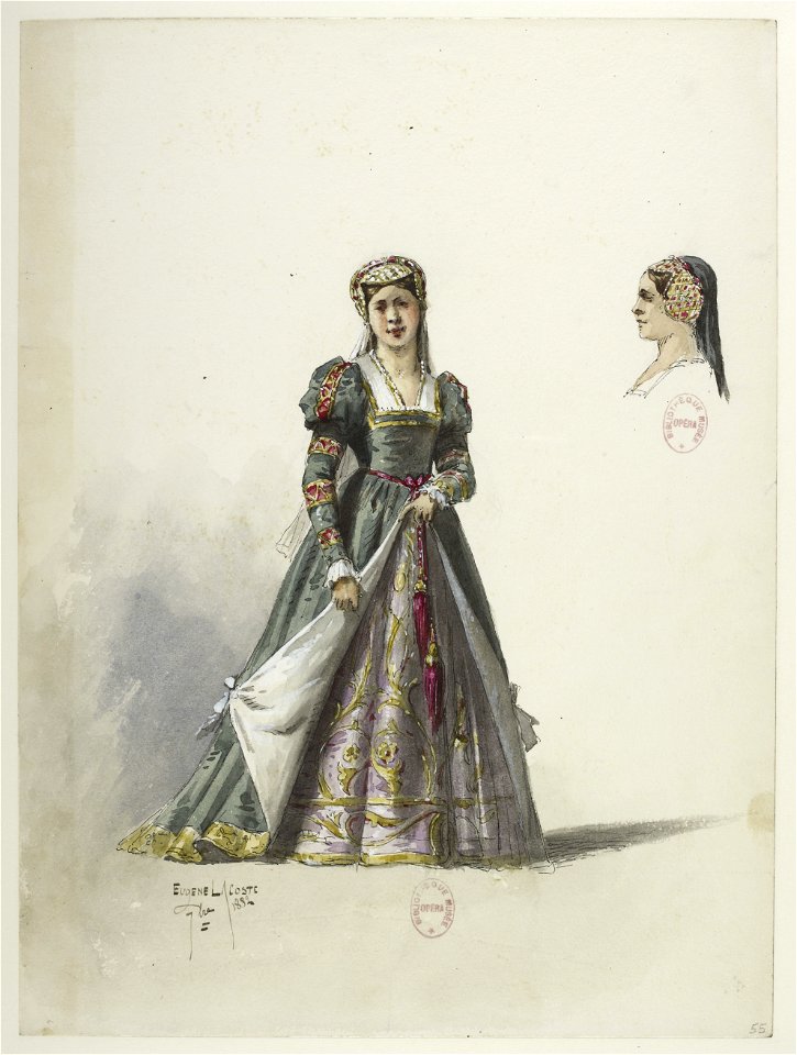 Btv1b84558104 55 - Saint-Saëns - Henry VIII - Maquettes de costumes - Lacoste - 55. Costume et coiffe