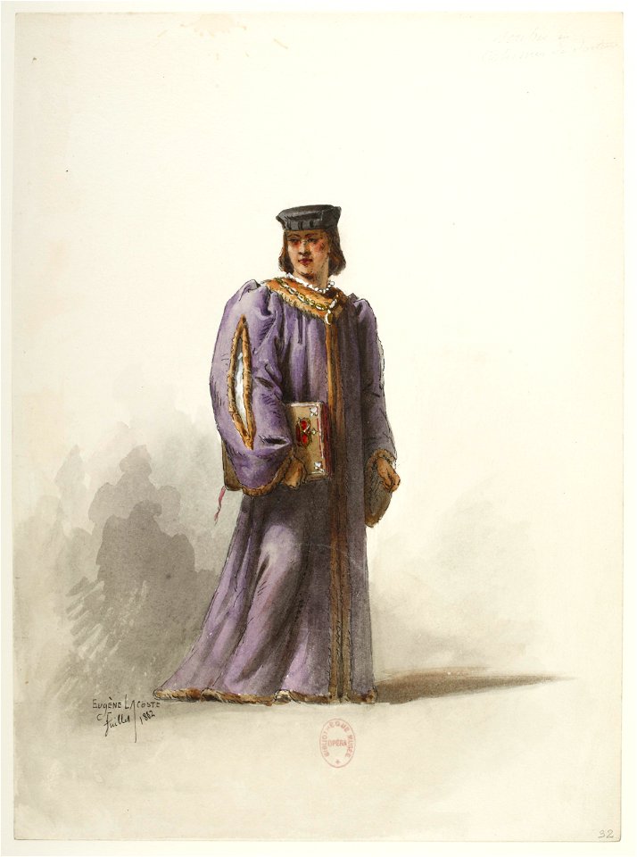 Btv1b84558104 32 - Saint-Saëns - Henry VIII - Maquettes de costumes - Lacoste - 32. Scribe en costume de docteur