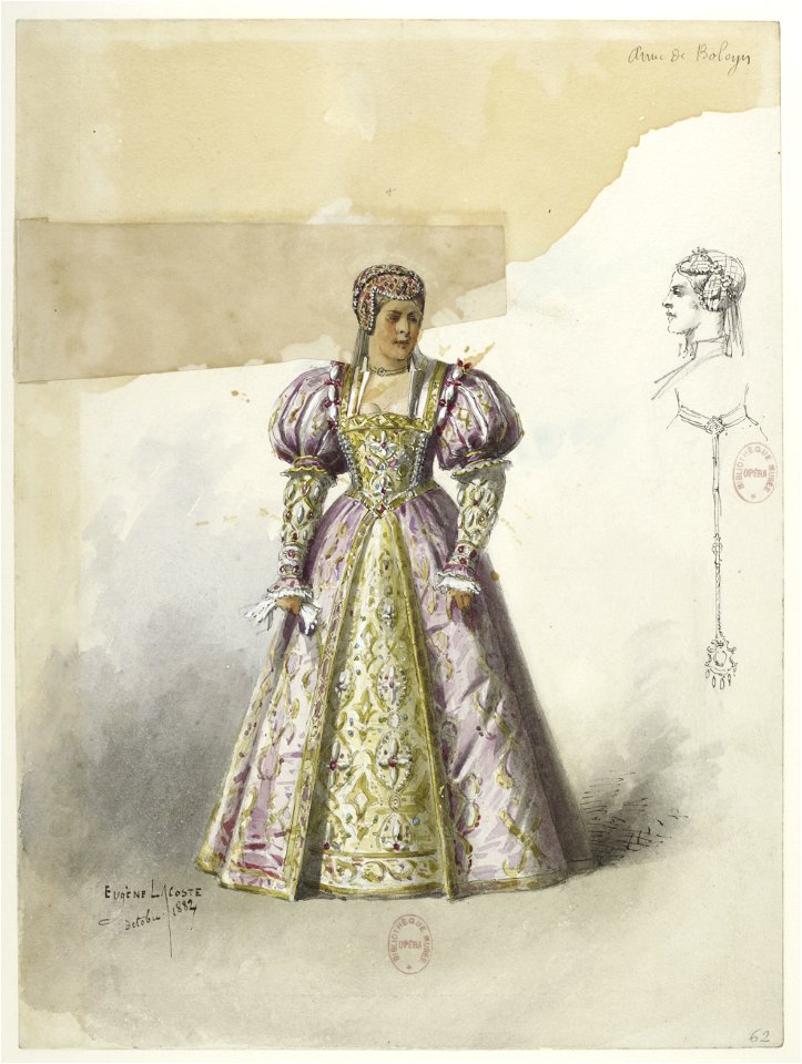 Btv1b84558104 62 - Saint-Saëns - Henry VIII - Maquettes de costumes - Lacoste - 62. Anne de Boleyn avec collette