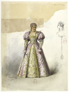 Btv1b84558104 62 - Saint-Saëns - Henry VIII - Maquettes de costumes - Lacoste - 62. Anne de Boleyn avec collette