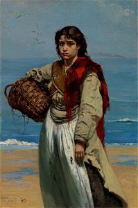 Frank Buchser - Junges Mädchen mit Korb am Meeresstrand (ca. 1876)