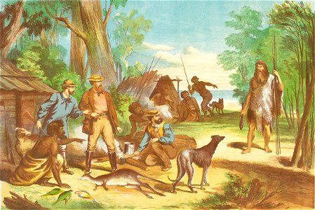 Buckley discovering himself to the early settlers by Oswald Rose Campbell and Samuel Calvert (1869)