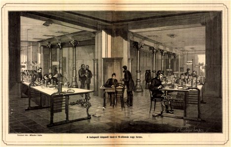 Budapest központi távirdai főállomás nagy terme. Mo. és a Nagyvilág, 1874