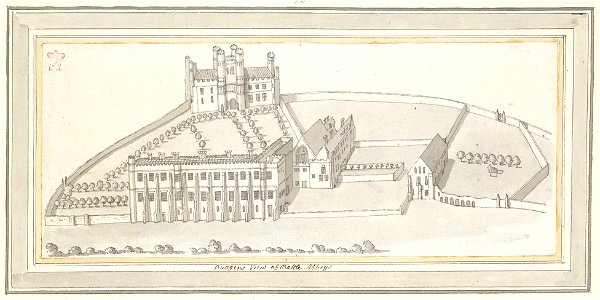 Budgen's View of Battle Abbey by Samuel Hieronymus Grimm 1773. Free illustration for personal and commercial use.