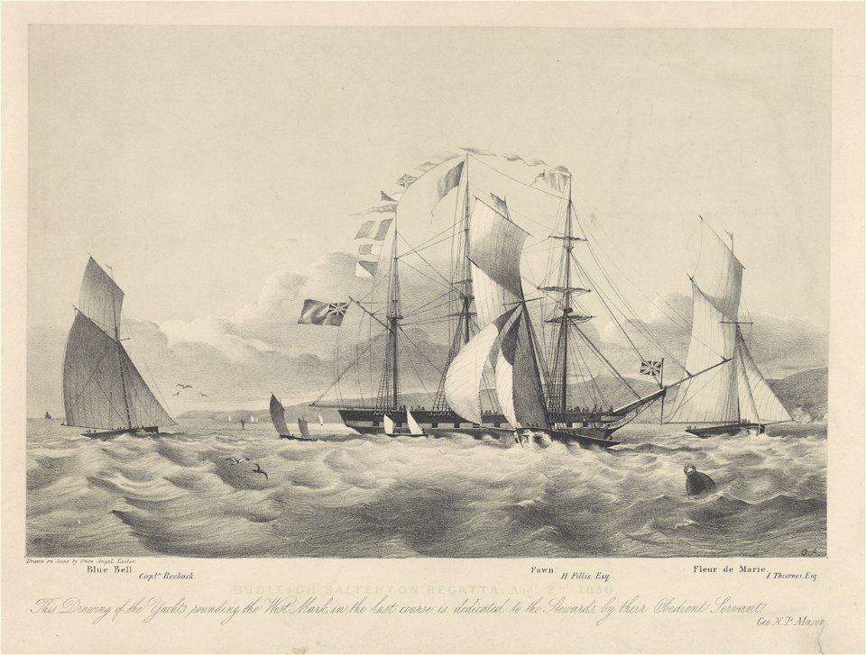 Budleigh Salterton Regatta Augt 2nd 1850 - Yachts rounding the West Mark, in the last course RMG PY8698