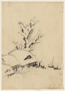 Buildings and large tree on the waterfront, with two boats anchored offshore LCCN2009631946