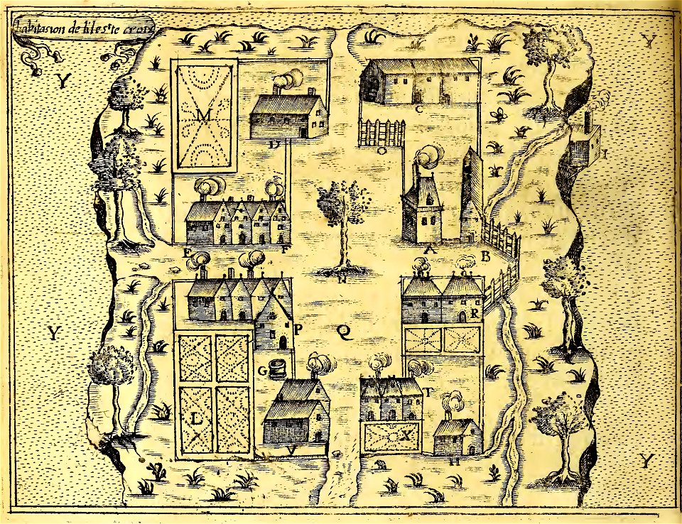 Buildings on Saint Croix Island - circa 1613 - Project Gutenberg etext 20110