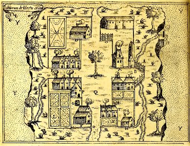 Buildings on Saint Croix Island - circa 1613 - Project Gutenberg etext 20110