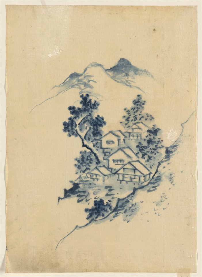 Buildings nestled among trees in a mountain valley LCCN2009631924
