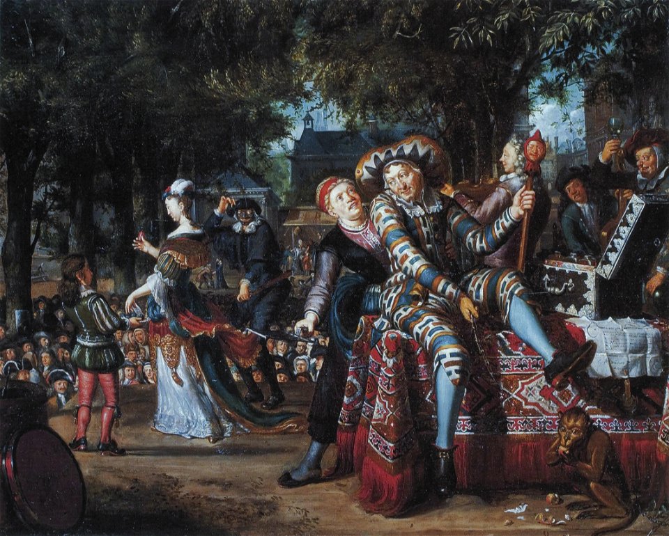 Buffoons in a play in open air, by Matthijs Naiveu