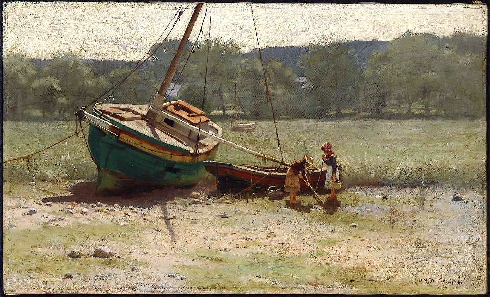Dennis Miller Bunker - Salt Marsh Landscape with Two Children near a Beached Sailboat and Dory - 1986.575 - Museum of Fine Arts