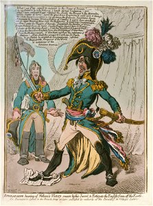 Buonaparte hearing of Nelson's Victory swears by his sword to Extirpate the English from off the Earth (caricature) RMG PW3976