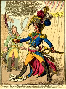 Buonaparte, hearing of Nelson's victory, swears by his sword, to extirpate the English from the earth. (BM 1851,0901.952)