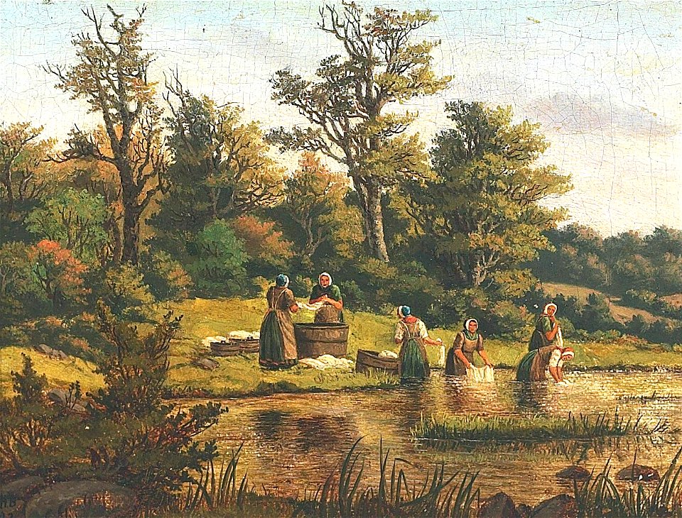 Heinrich Buntzen - Landskab med kvinder der vasker tøj i åen - 1842
