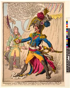 Buonaparte, hearing of Nelson's victory, swears by his sword, to extirpate the English from the earth. (BM 1868,0808.6801)