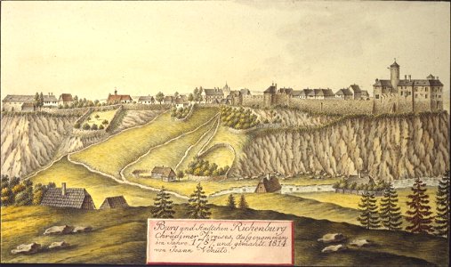 Burg und Staedtchen Richenburg Chrudimer Kreises, aufgenommen im Jahre 1787, und gemahlt 1814 von Joann Venuto