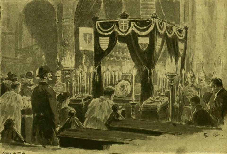 Burial of Béla III of Hungary and his wife Agnes of Antioch in Matthias Church. Free illustration for personal and commercial use.