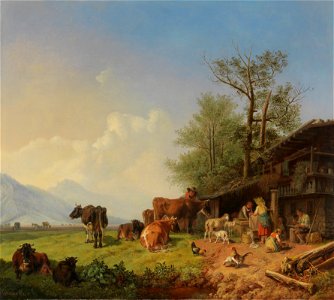 Heinrich Bürkel - Bauernhof mit Brunnen (1850)