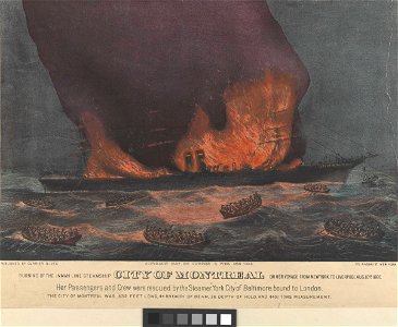 Burning of the Inman Line Steamship City of Montreal on her voyage from New York to Liverpool, Aug 10 1887 RMG PY0350