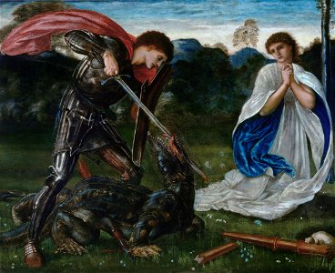 Edward Burne-Jones - The fight- St George kills the dragon VI - Google Art ProjectFXD. Free illustration for personal and commercial use.