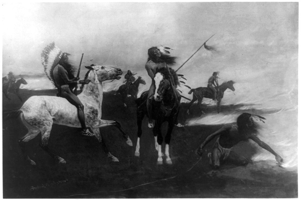 Burning a refuge to escape from the oncoming prairie fire) - Frederic Remington LCCN90707585