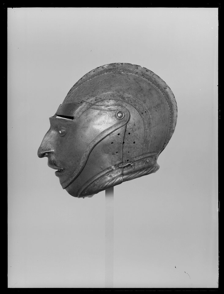 Burgundisk hjälm med maskvisir, samhörande med Gustav Vasas helrustning - Livrustkammaren - 8760