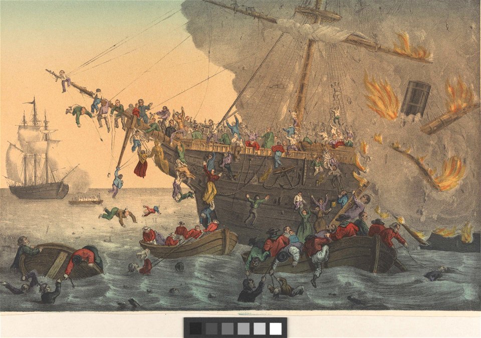 Burning of the steamship Austria 13th Sep 1858 RMG PY0297