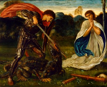 Edward Burne-Jones - The fight- St George kills the dragon VI - Google Art Project. Free illustration for personal and commercial use.